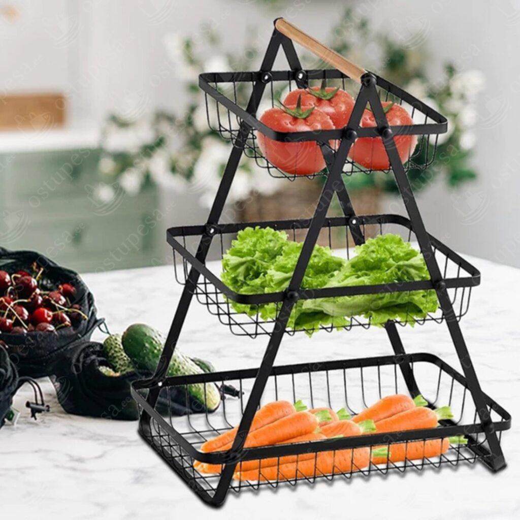 3-korruseline puuviljakorv, must