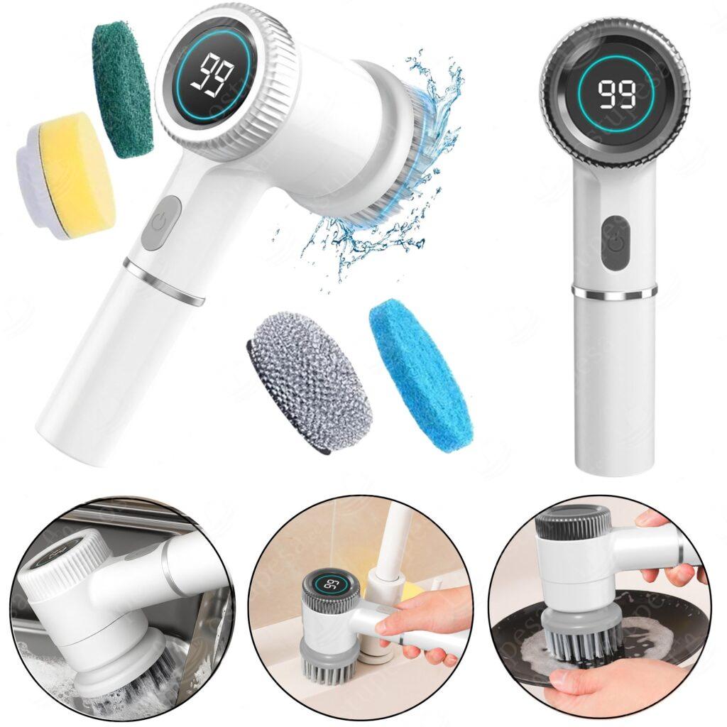 LCD-ekraaniga juhtmevaba elektriline puhastushari, valge, USB-laetav