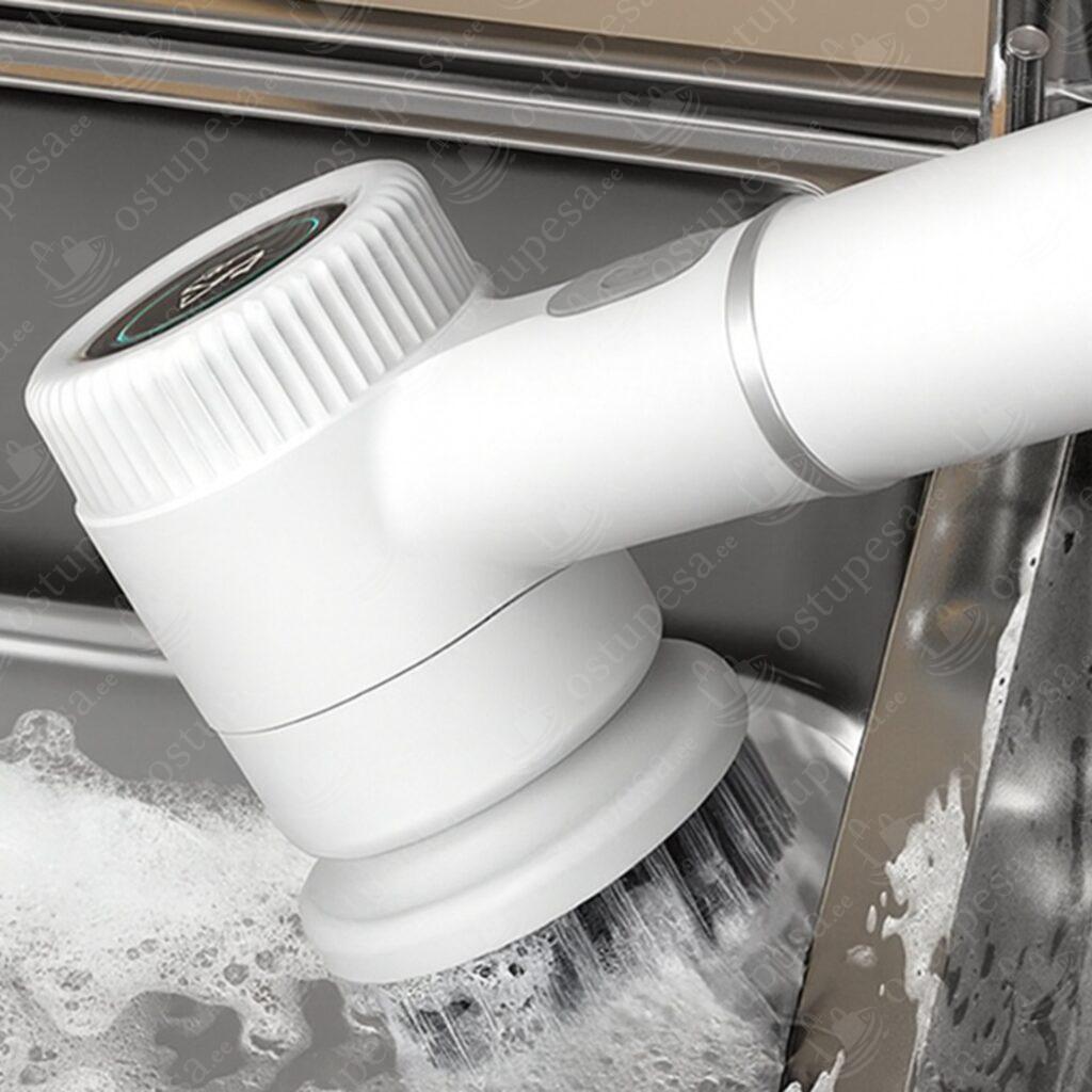 LCD-ekraaniga juhtmevaba elektriline puhastushari, valge, USB-laetav