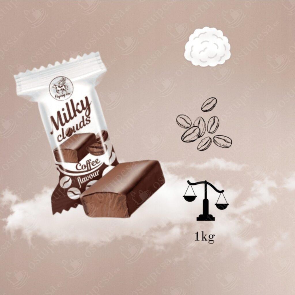Kohvimaitselised vahukommid kakaoglasuuriga, 1 kg, Milky Clouds