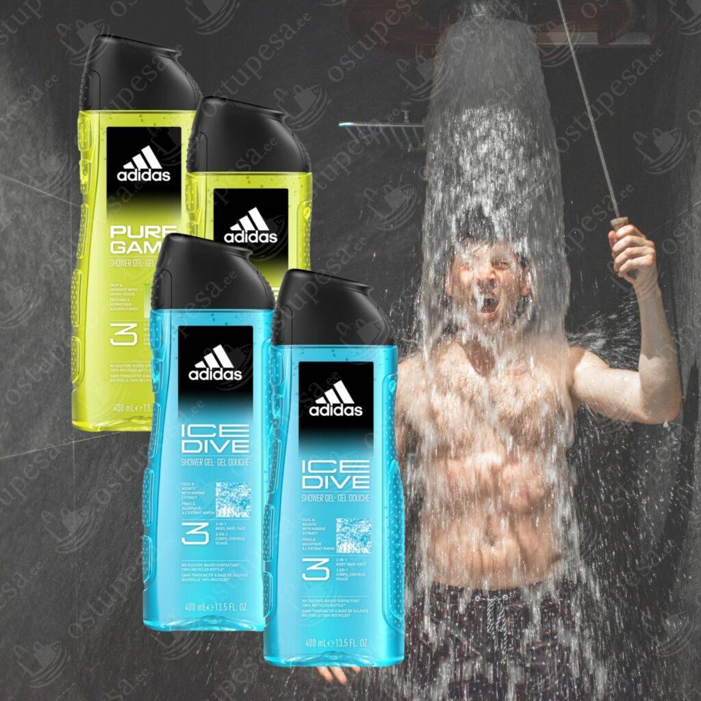 Adidas 3in1 dušigeel, 400 ml, 4 tk komplektis