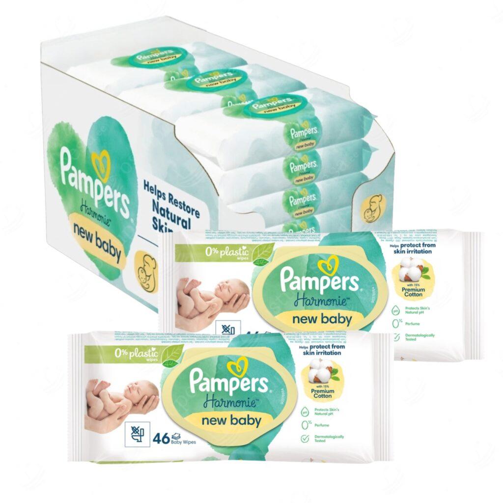 Niisked salvrätikud, Pampers Harmonie New Baby, 46 tk pakis, 14 pakki komplektis