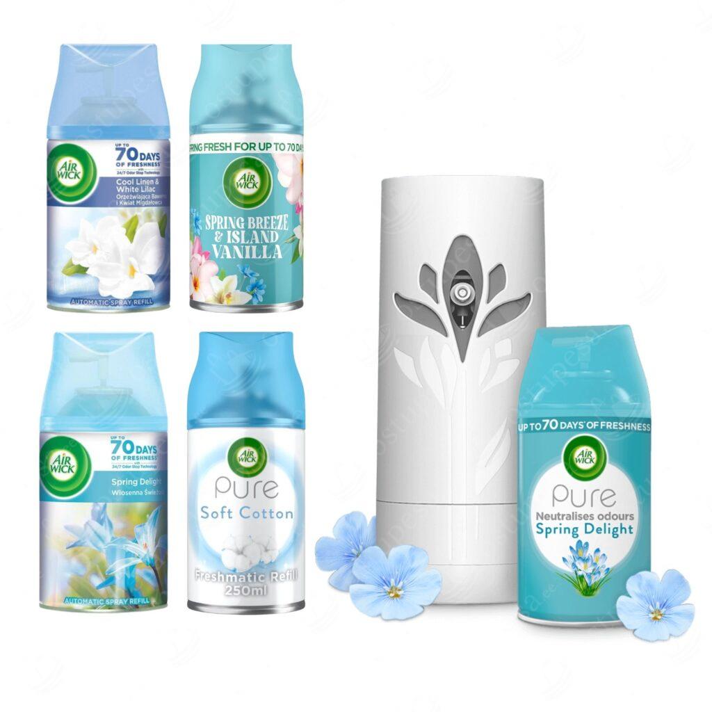 Air Wick Freshmatic komplekt, automaatne õhuvärskendaja täitepudeliga + 4 täitepudelit komplektis