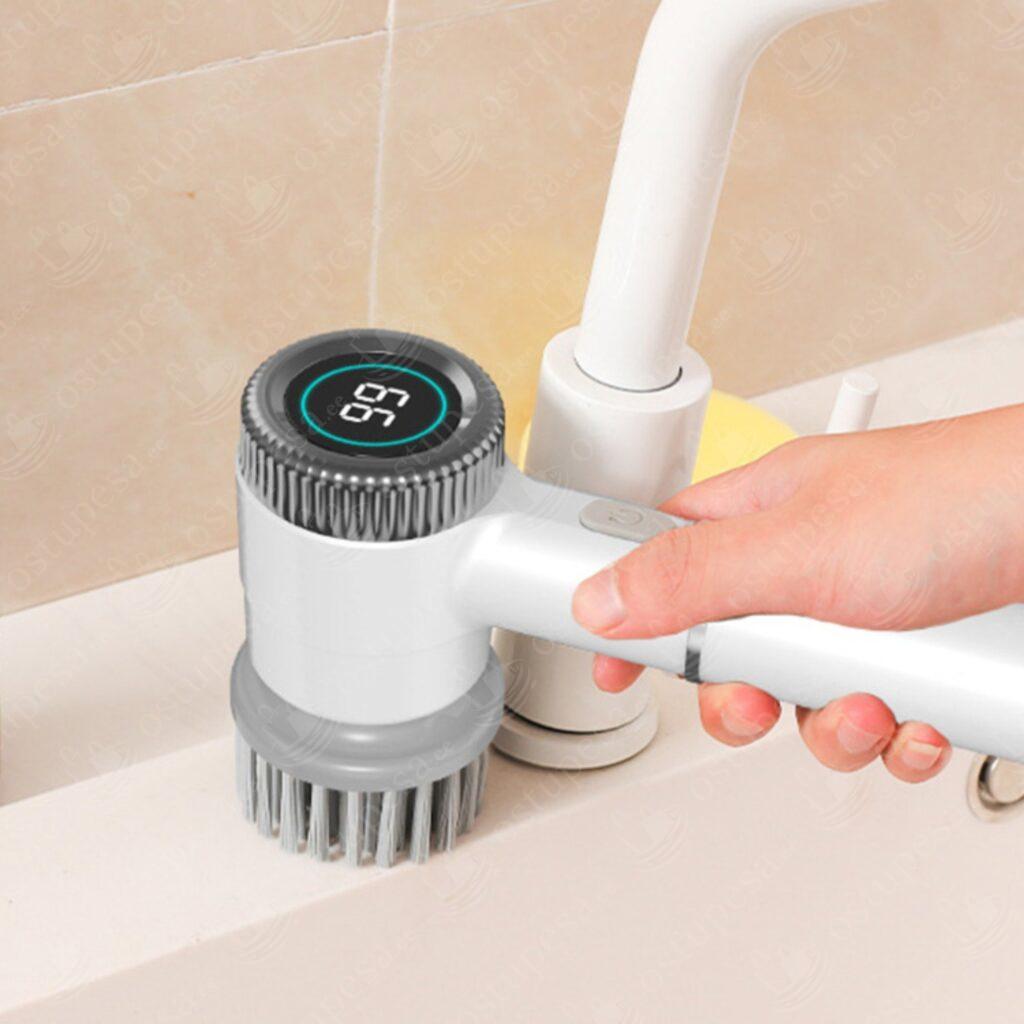 LCD-ekraaniga juhtmevaba elektriline puhastushari, valge, USB-laetav