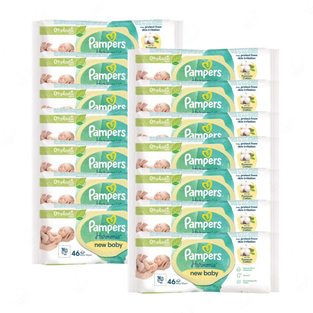 Niisked salvrätikud, Pampers Harmonie New Baby, 46 tk pakis, 14 pakki komplektis