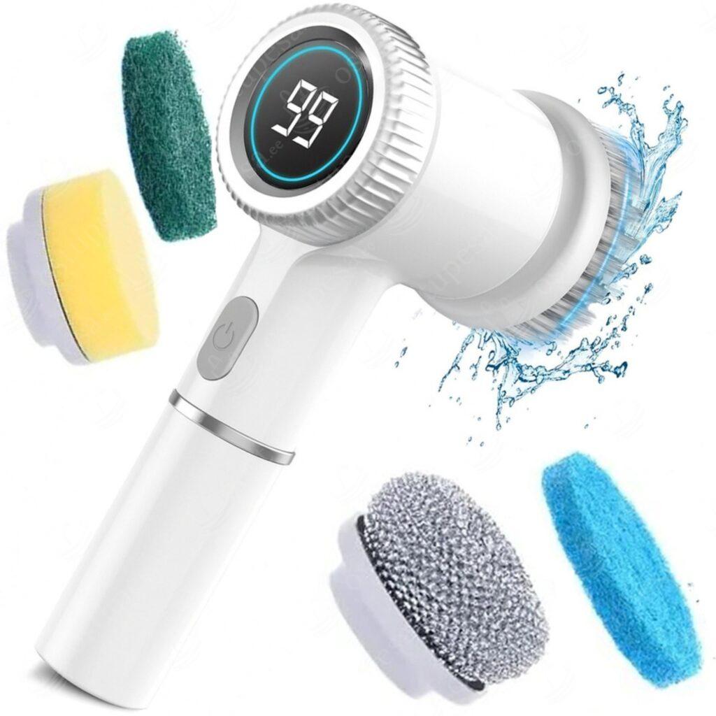 LCD-ekraaniga juhtmevaba elektriline puhastushari, valge, USB-laetav