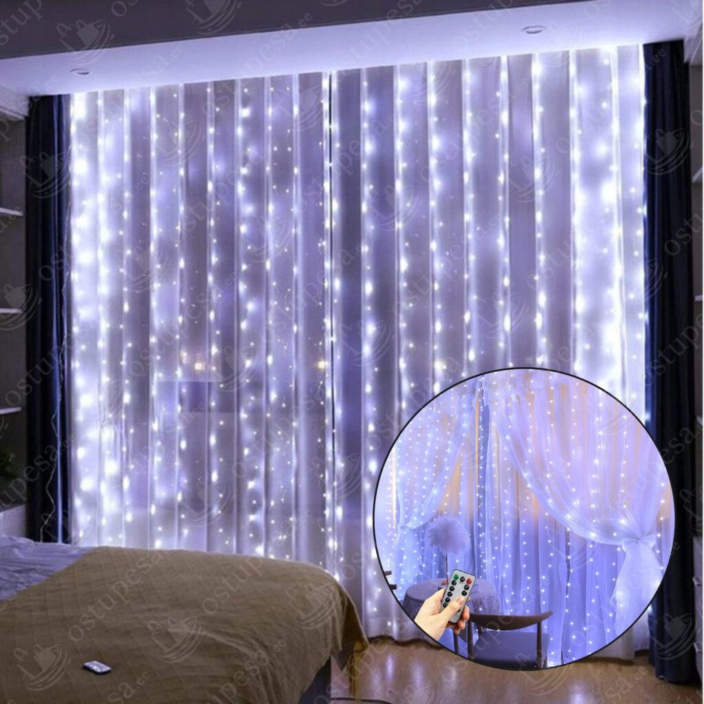 LED valguskardin, 300 LED, 3 m, külmvalge