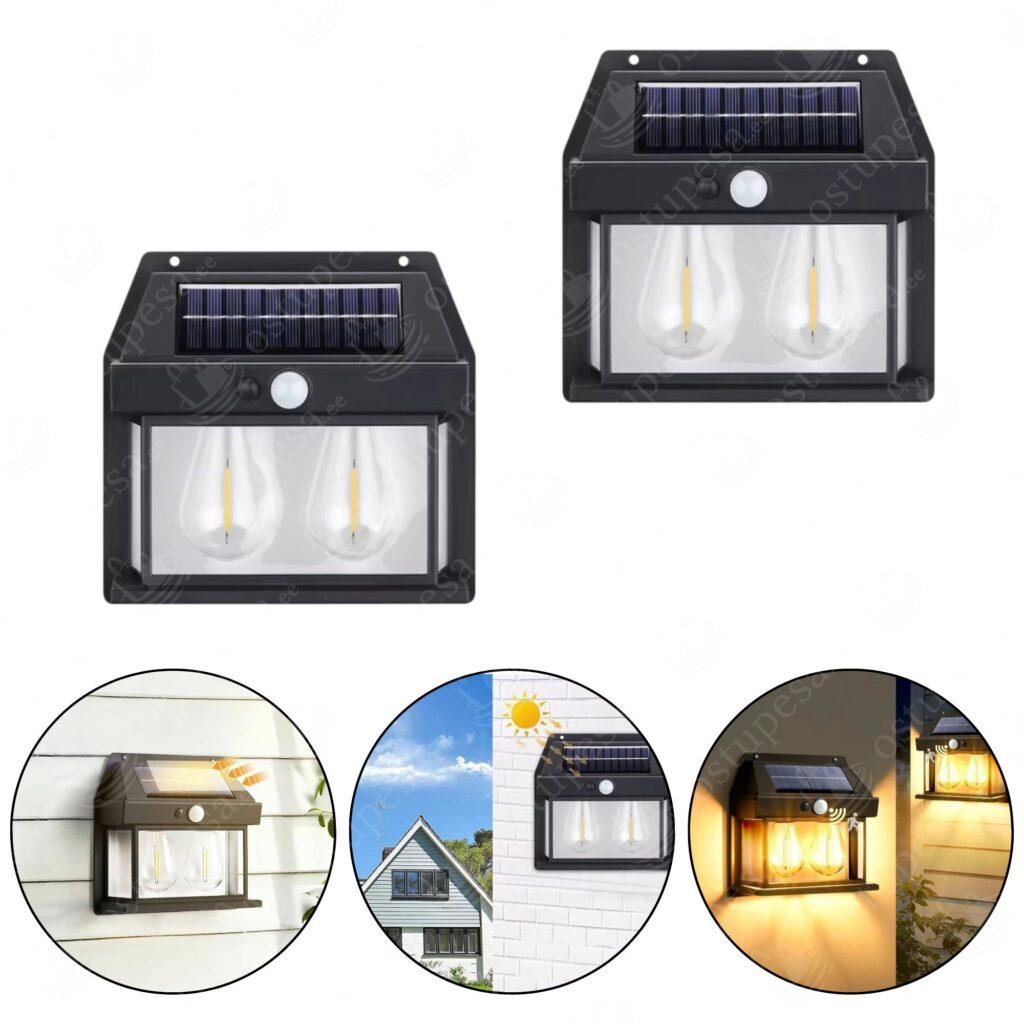 Liikumisanduriga seinalambid õue, päikesepatareiga, LED, 2 tk komplektis