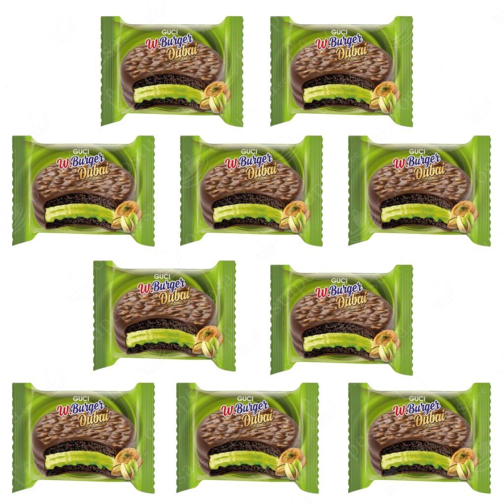 Šokolaadibatoon vahukommi ja pistaatsiakreemiga, 40 g, Guci W.Burger Dubai, 24 tk karbis
