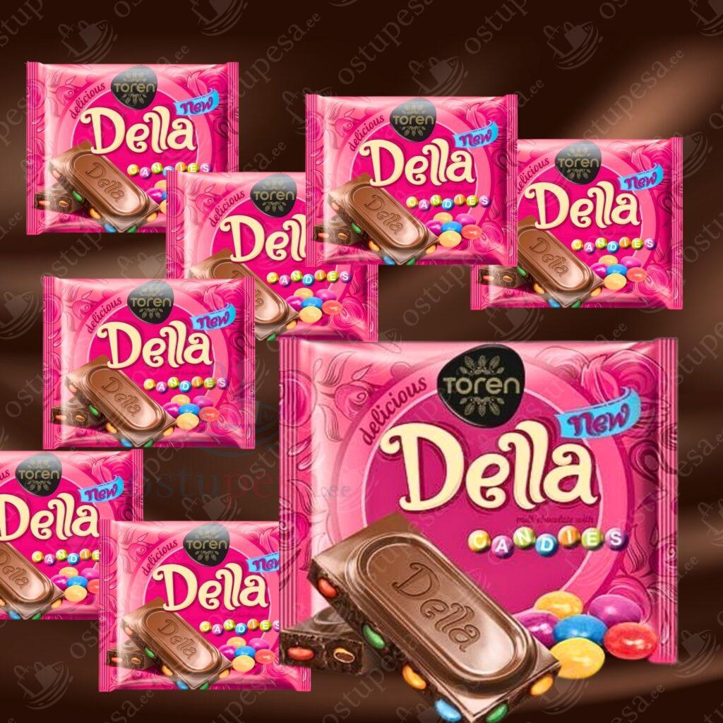 Šokolaaditahvlid dražeedega, Della, 24 x 52 g