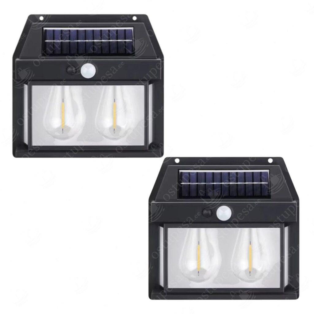 Liikumisanduriga seinalambid õue, päikesepatareiga, LED, 2 tk komplektis