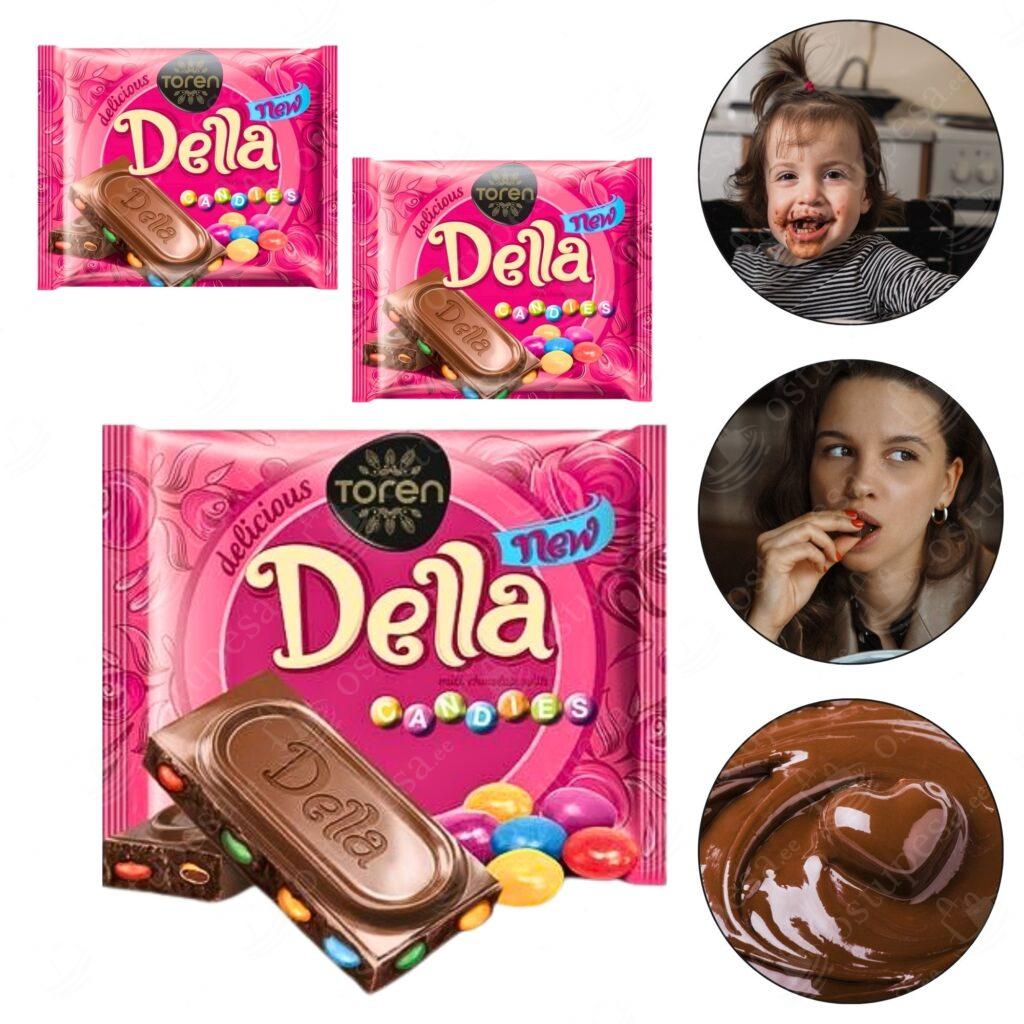 Šokolaaditahvlid dražeedega, Della, 24 x 52 g