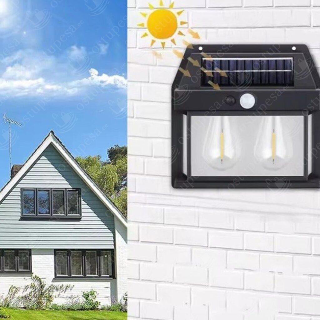 Liikumisanduriga seinalambid õue, päikesepatareiga, LED, 2 tk komplektis