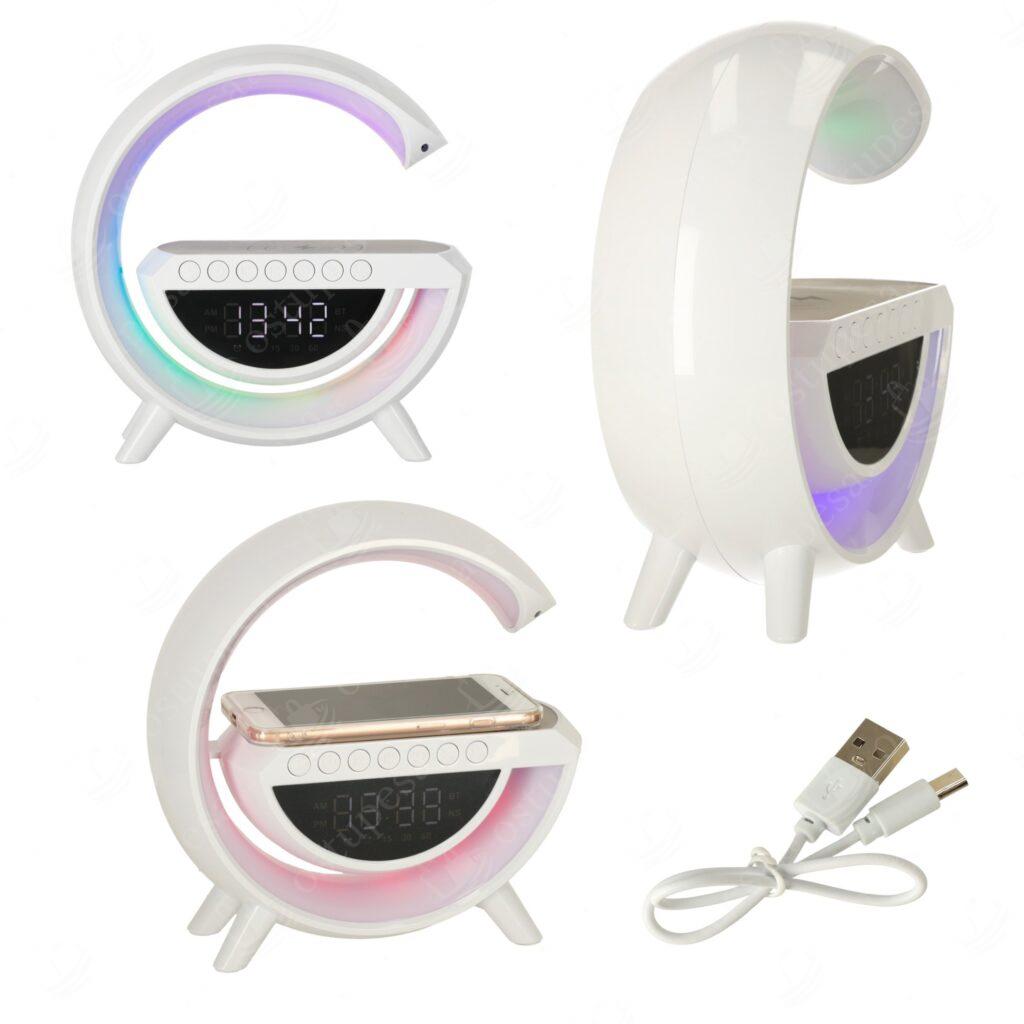 Juhtmevaba laadija öölambi ja bluetooth kõlariga, valge