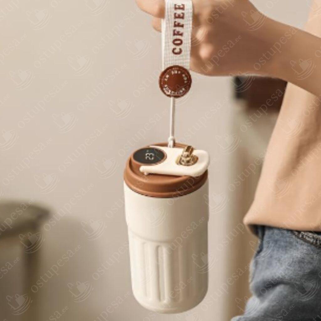 Kohvitermos, valge-pruun, LED-ekraaniga, 450 ml