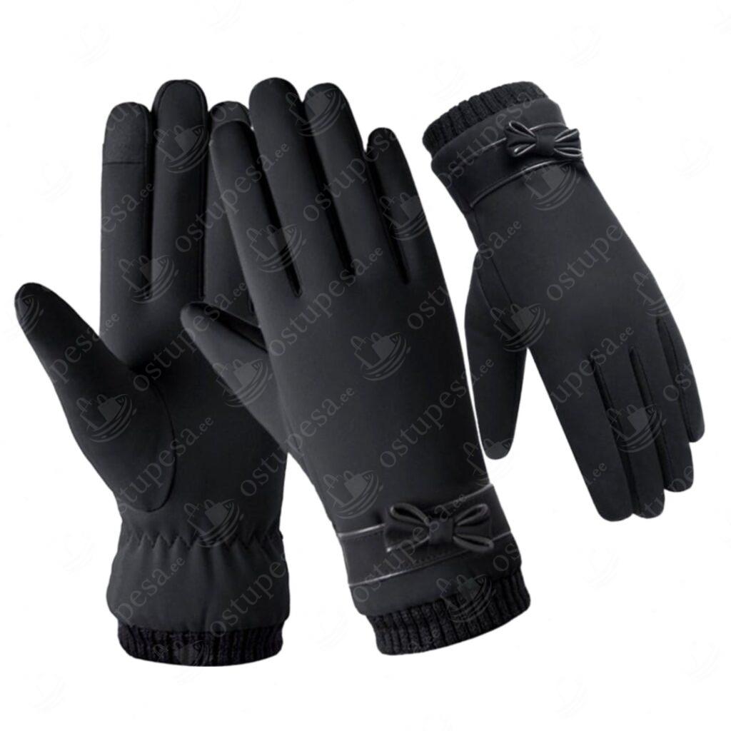 Naiste kindad, puutetundliku sõrmeosaga, lipsukaunistusega