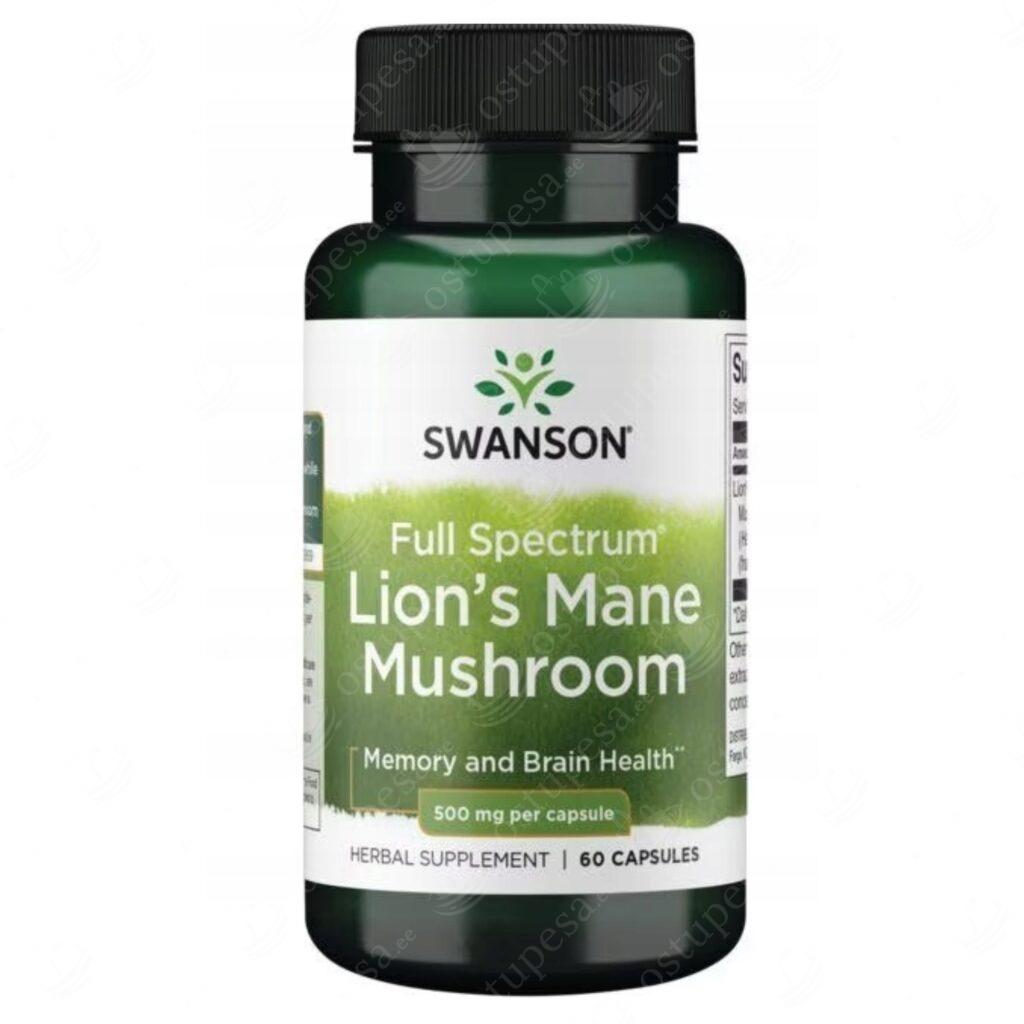 Toidulisand lõvilakk, 60 kapslit purgis, Swanson