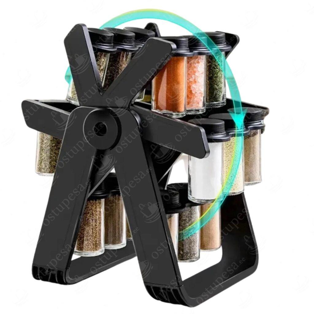 Maitseainepurgid koos pöörleva alusega, must