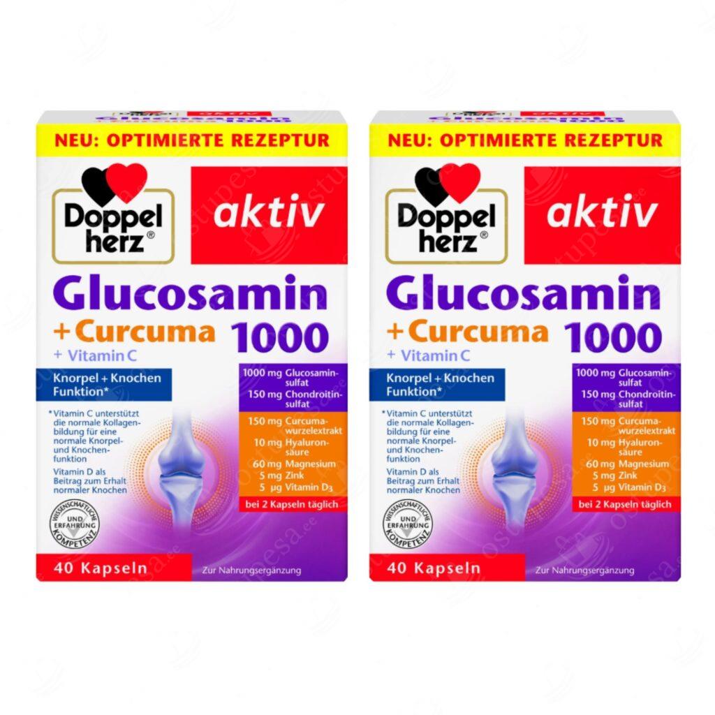 Glükosamiini ja kurkumiini kapslid, 40 tk pakis, Doppelherz, 2 pakki komplektis