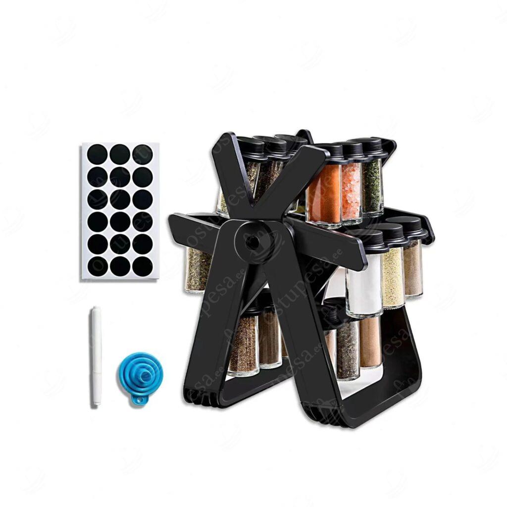 Maitseainepurgid koos pöörleva alusega, must