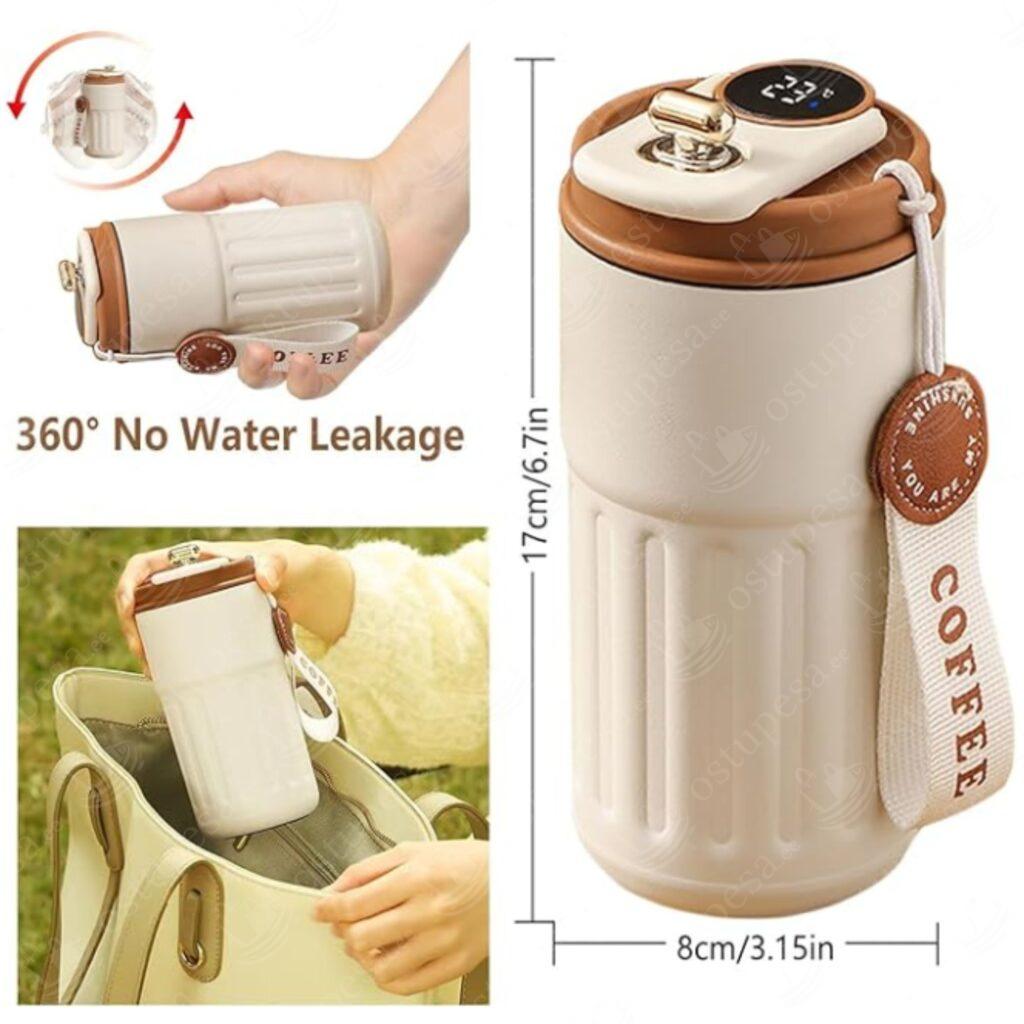 Kohvitermos, valge-pruun, LED-ekraaniga, 450 ml