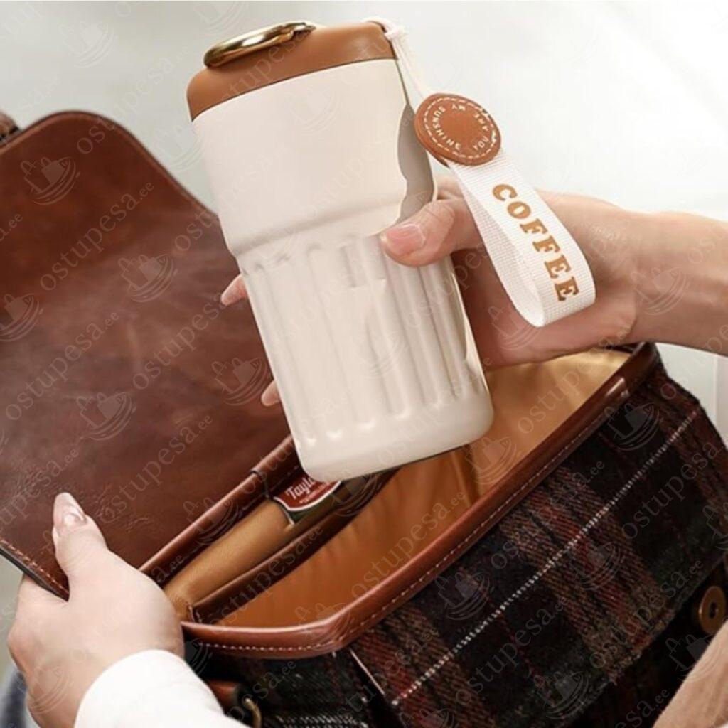 Kohvitermos, valge-pruun, LED-ekraaniga, 450 ml