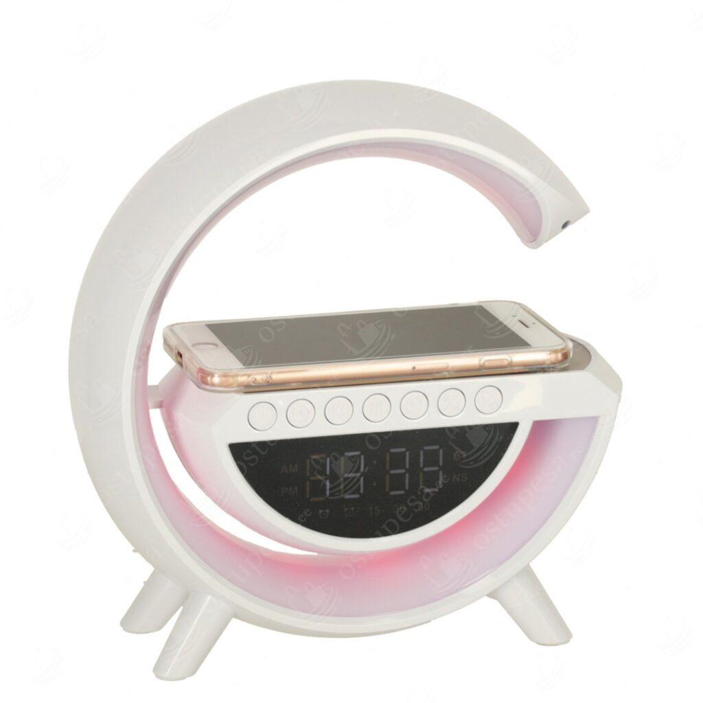 Juhtmevaba laadija öölambi ja bluetooth kõlariga, valge