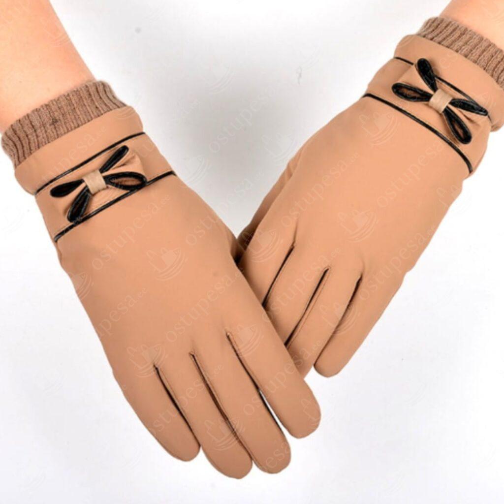 Naiste kindad, puutetundliku sõrmeosaga, lipsukaunistusega