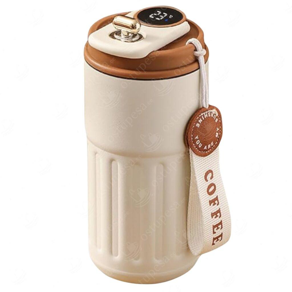 Kohvitermos, valge-pruun, LED-ekraaniga, 450 ml