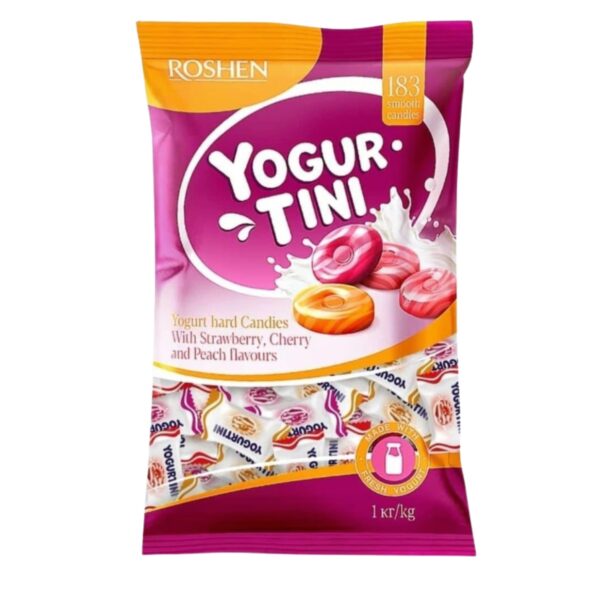Puuvilja-jogurtimaitselised kommid Yogurtini, 1 kg, Roshen
