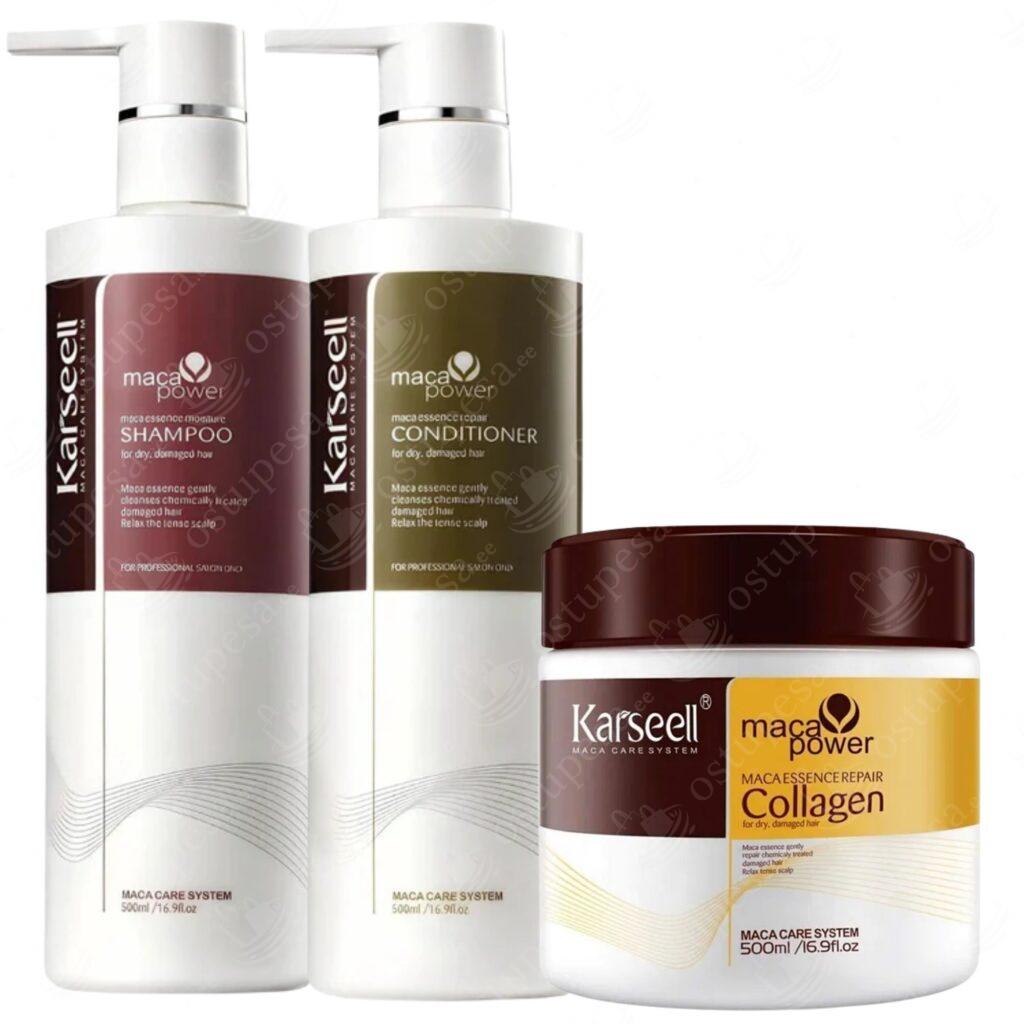 3-osaline juuksehoolduskomplekt (mask, šampoon, palsam), Maca Power, Karseell