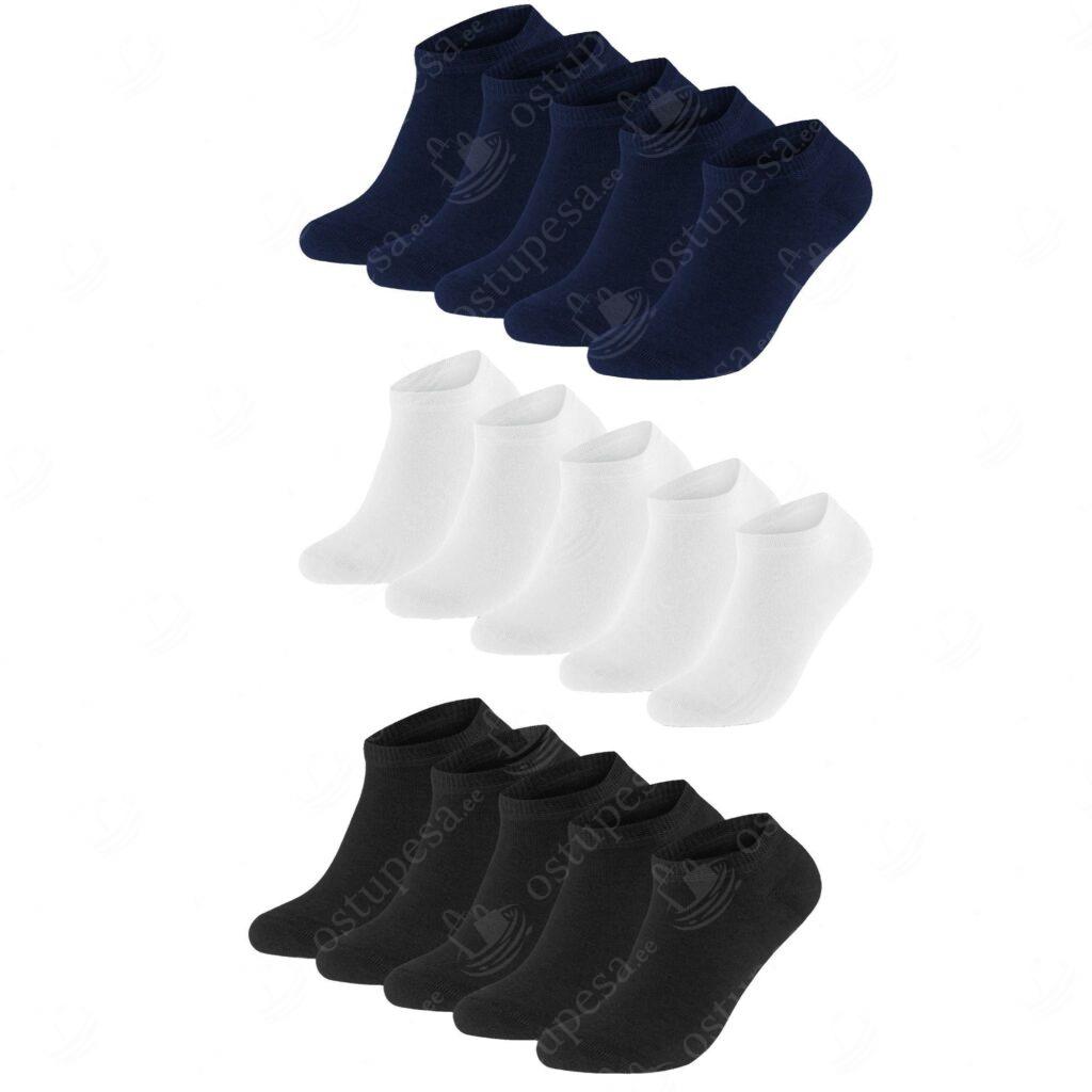 Madalad sokid, 5 paari pakis, 3 erinevat pakki komplektis