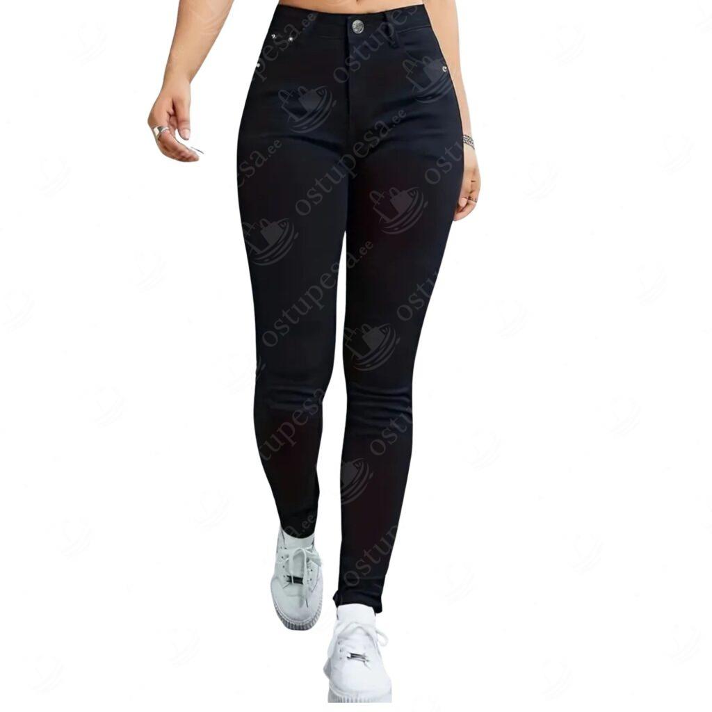 Kõrge pihaga teksapüksid, mustad