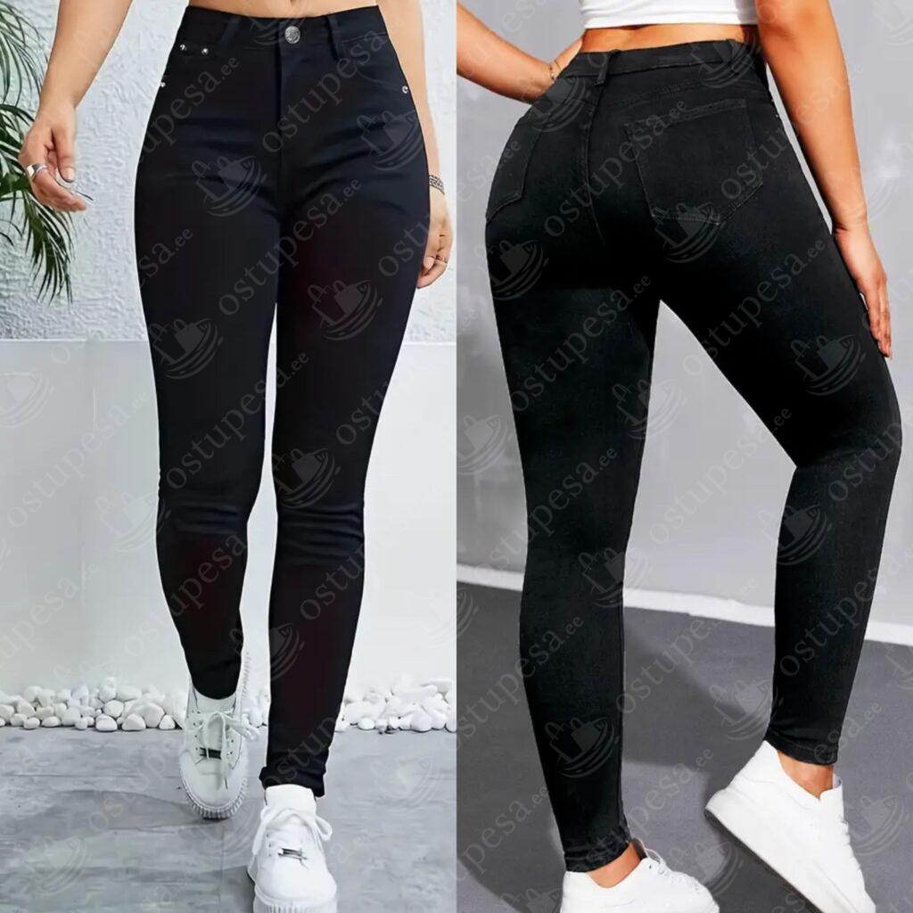 Kõrge pihaga teksapüksid, mustad