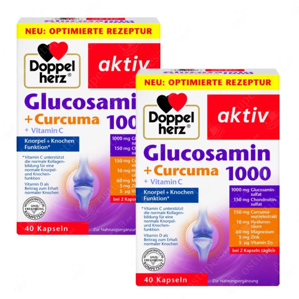 Glükosamiini ja kurkumiini kapslid, 40 tk pakis, Doppelherz, 2 pakki komplektis