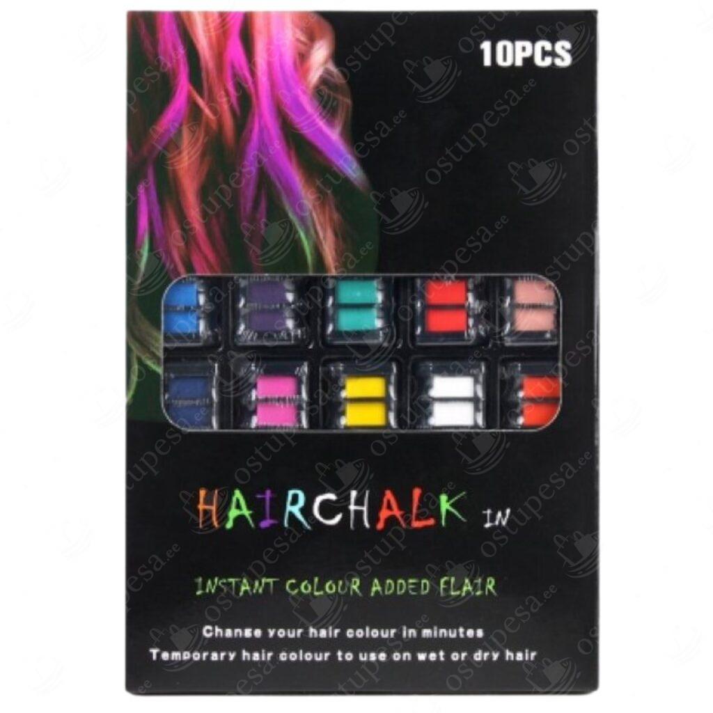 Juuksekriidid kammiga, pestavad, 10 tk pakis