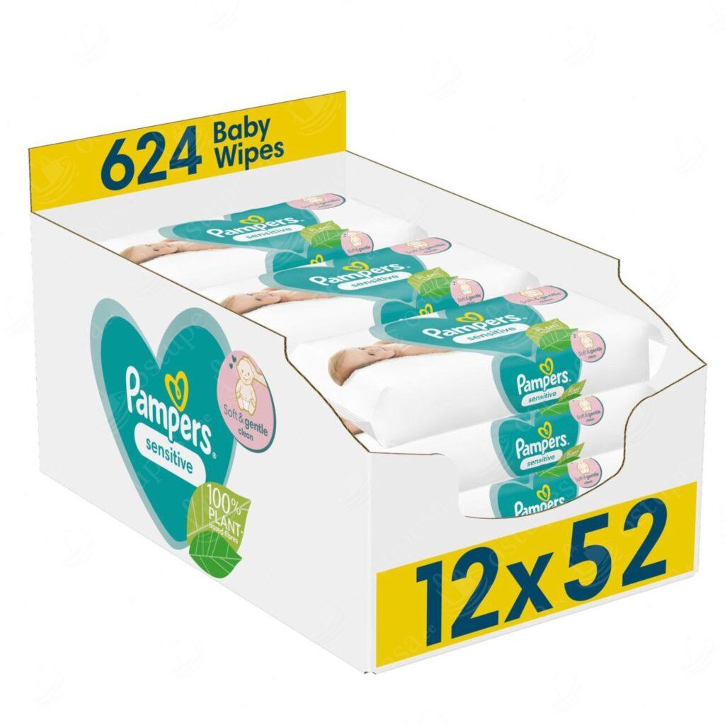 Niisked salvrätikud, 12 pakki kastis, Pampers Sensitive