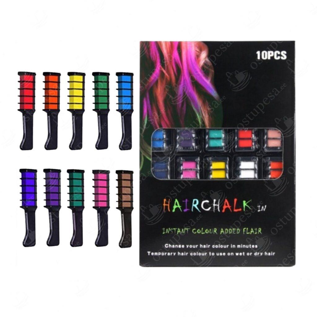 Juuksekriidid kammiga, pestavad, 10 tk pakis